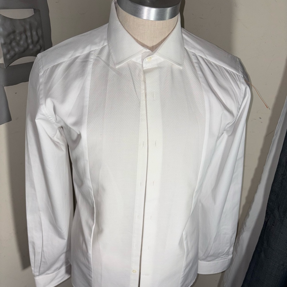 Reiss White Slim-Fit Pleated tuxedo medium Front Men's Dress Shirt(125)